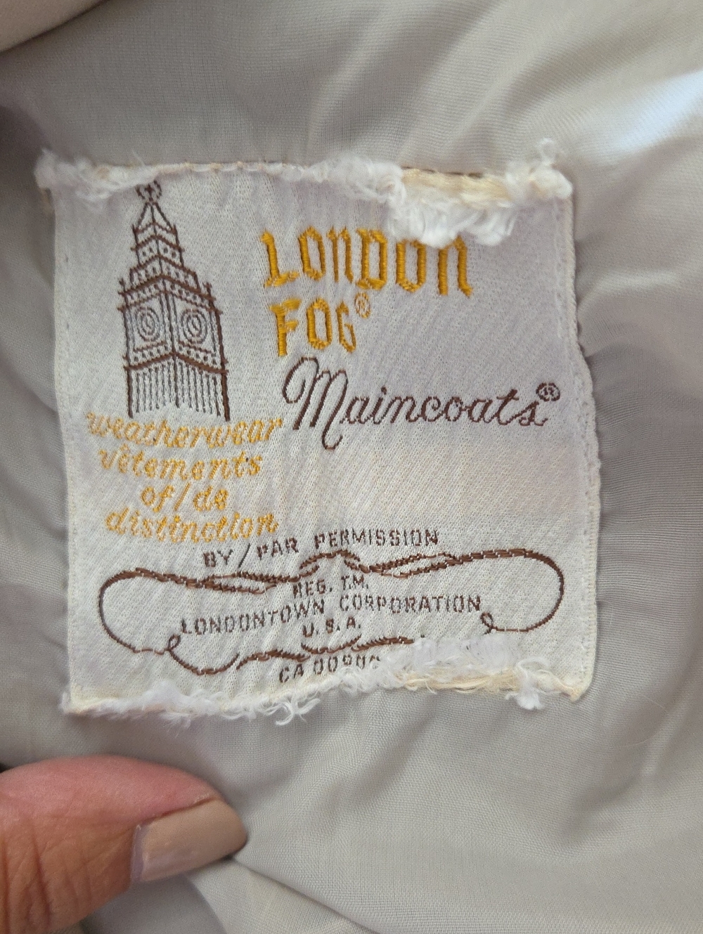 VINTAGE Unisex London Fog Cream Trench Coat Label Detail FITS MED-LARGE